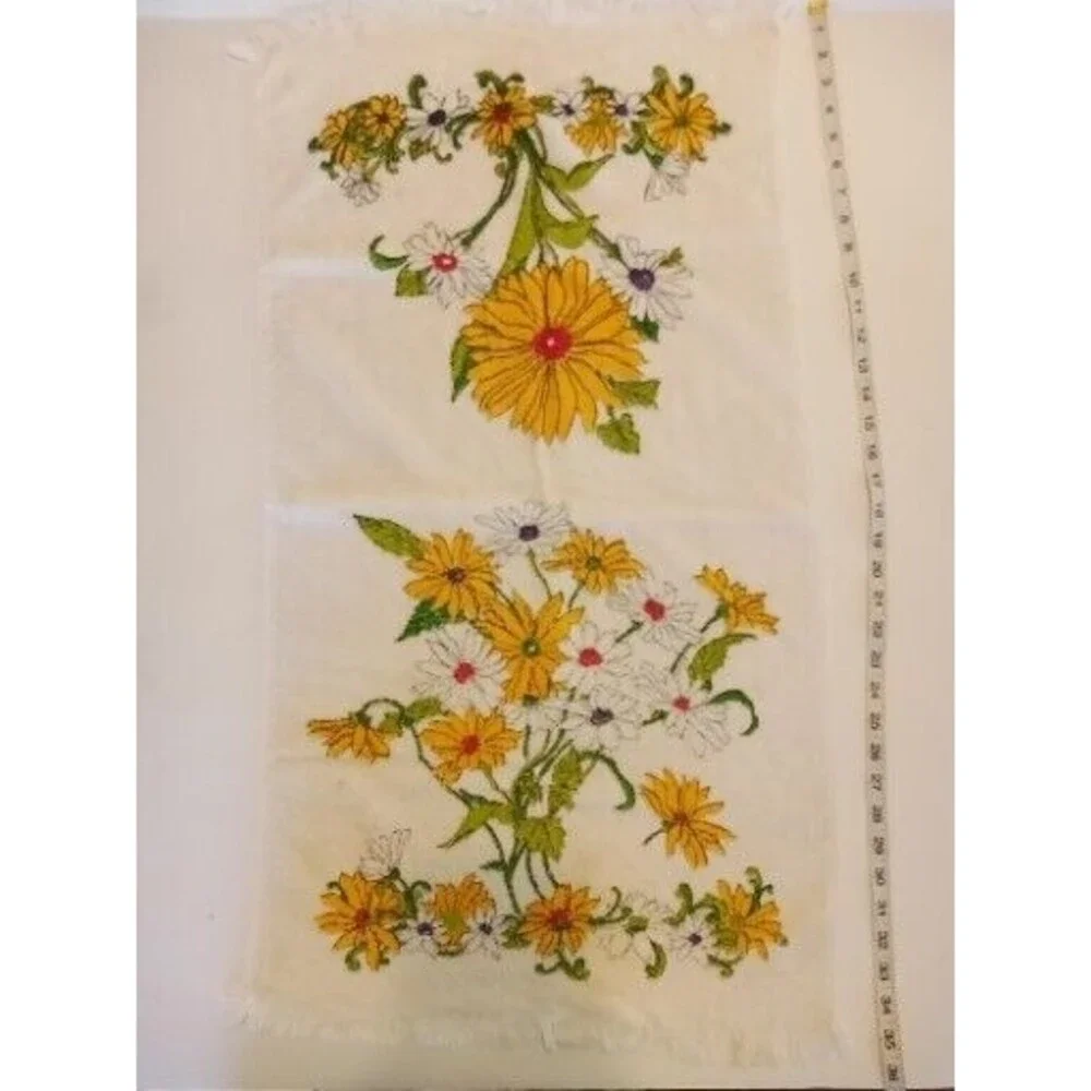 2 Vintage‎ Bath Towels Orange Yellow Floral 60s 70s Cone Made in USA